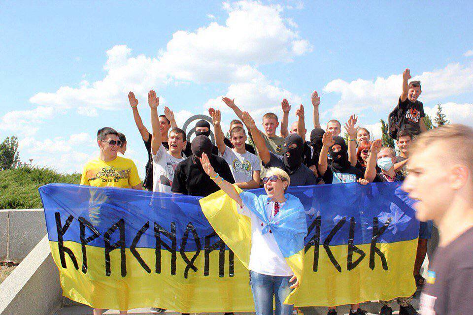 Group of Ukrainians demonstrating Nazi salute